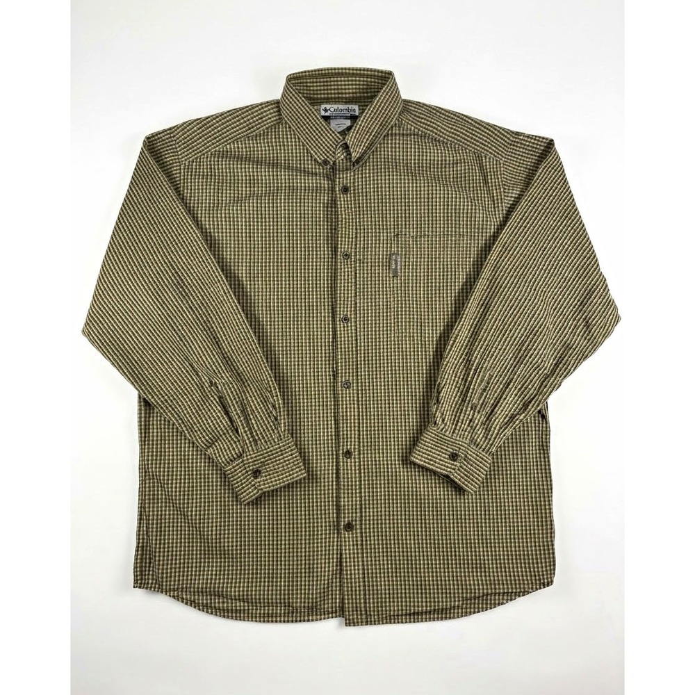 Columbia Mens L Green Blue Plaid Outdoor Heritage Cotton Workwear Shirt